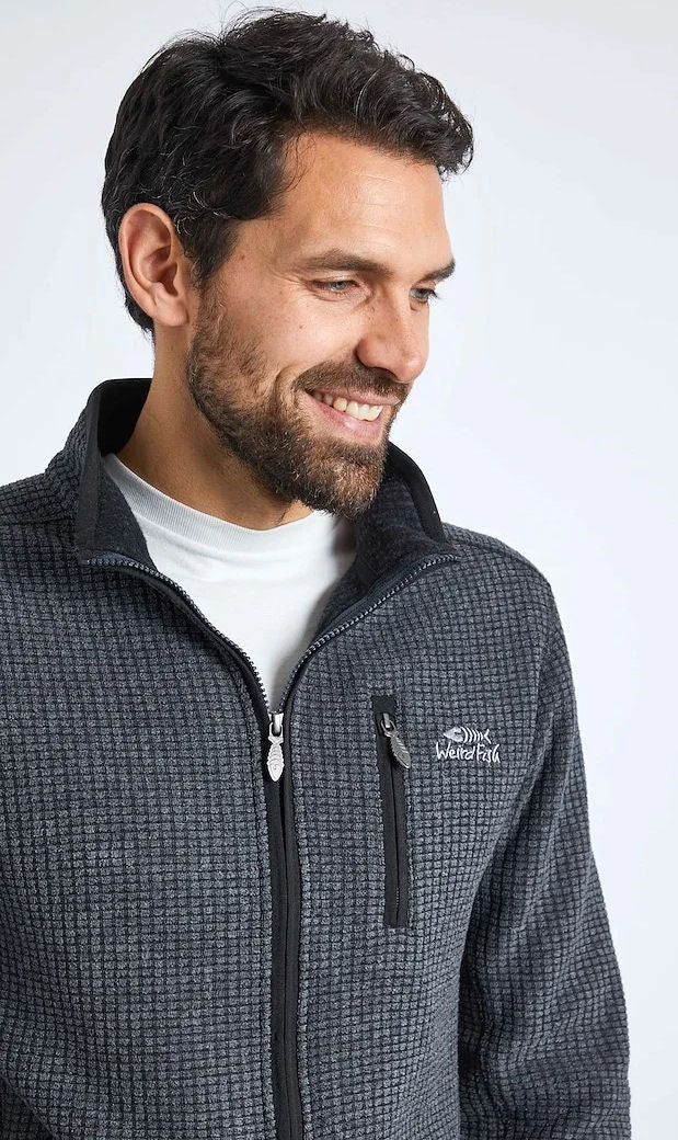 Weird Fish Mens 'Rossten' Full Zip Grid Fleece - Washed Black