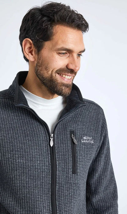 Weird Fish Mens 'Rossten' Full Zip Grid Fleece - Washed Black