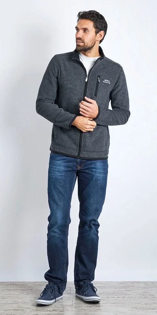 Weird Fish Mens 'Rossten' Full Zip Grid Fleece - Washed Black