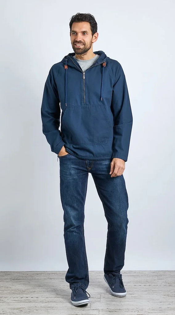 Weird Fish Mens 'Hogarth' Washed Canvas Popover Jacket - Navy