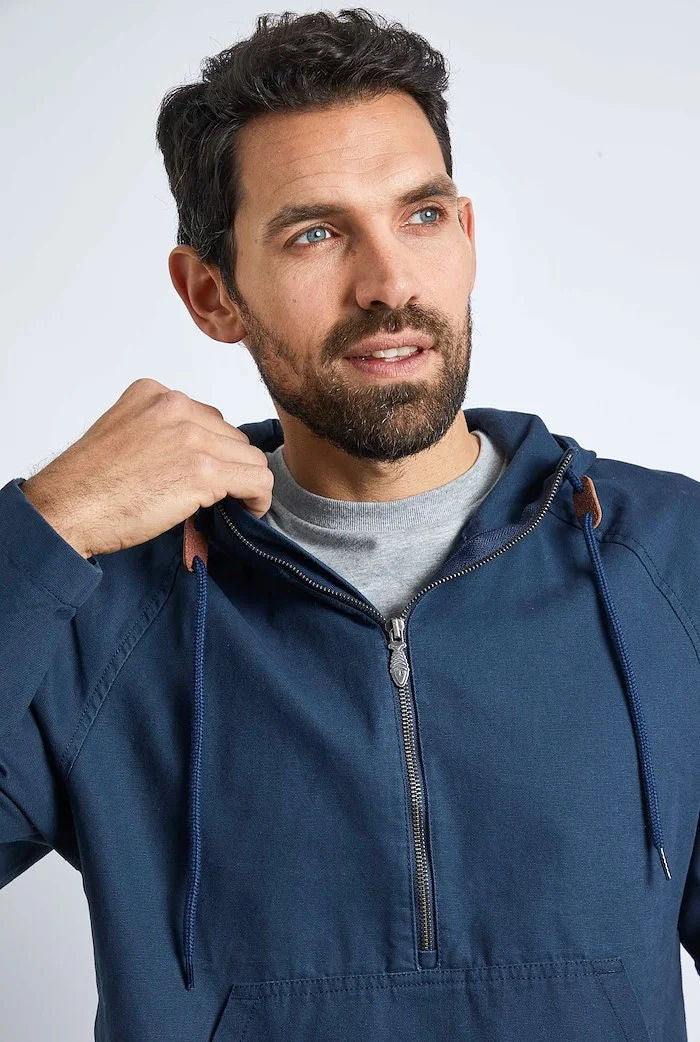 Weird Fish Mens 'Hogarth' Washed Canvas Popover Jacket - Navy