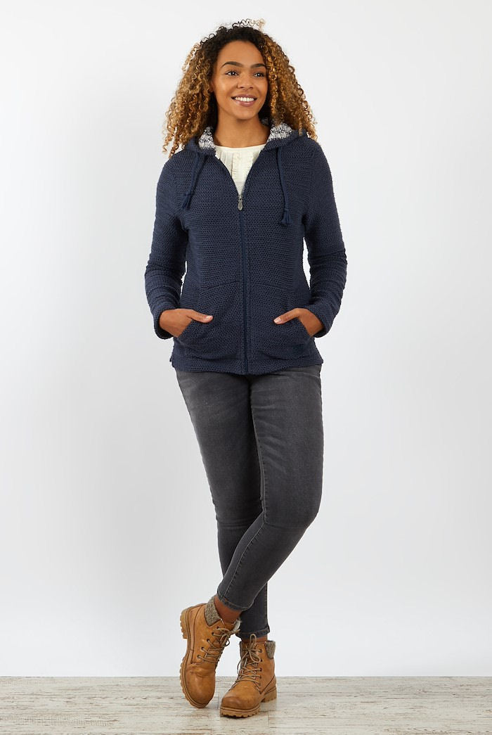 Weird Fish Womens 'Weylin' Full Zip Macaroni Hoodie - Navy