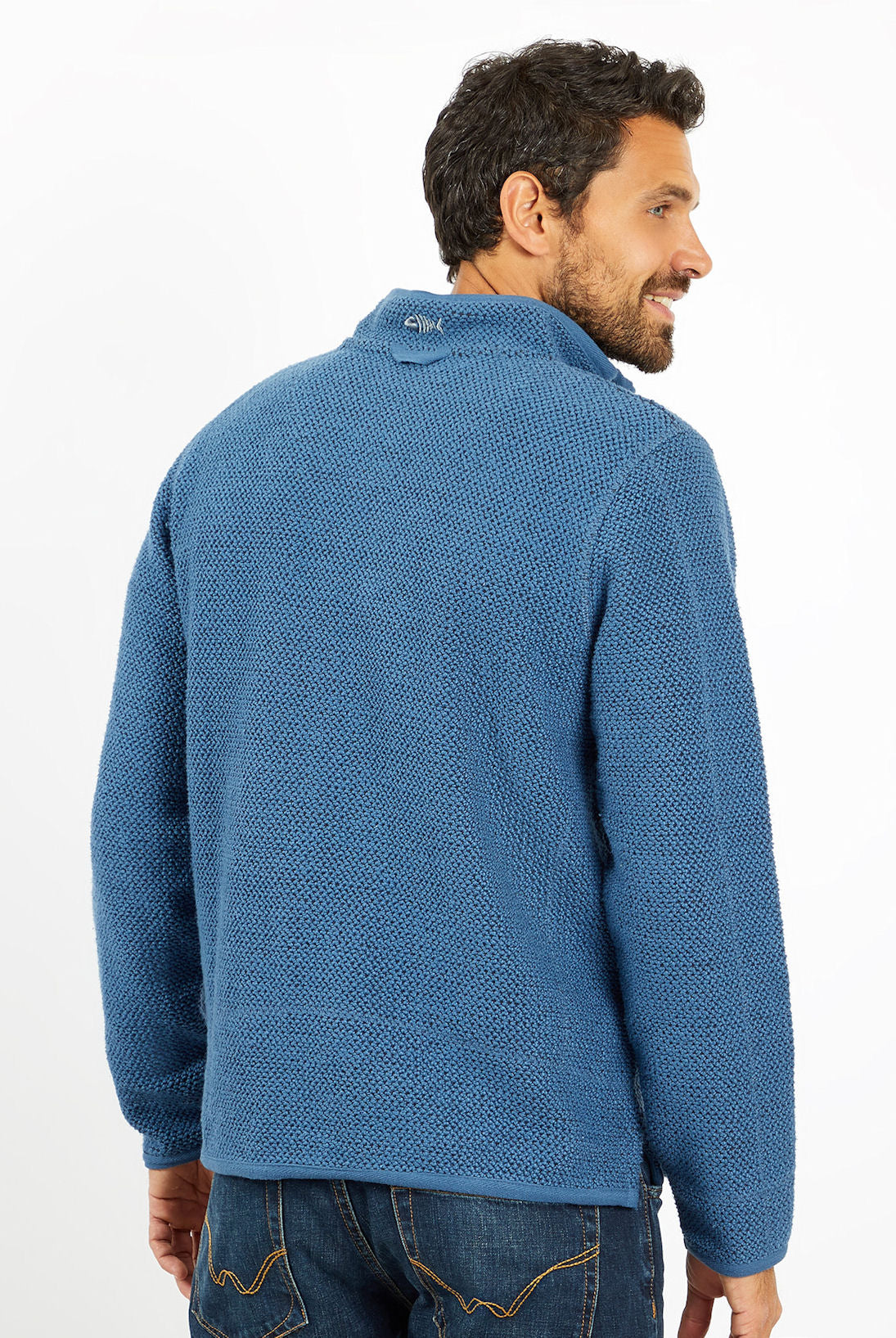 Weird Fish Mens 'Stern' 1/4 Zip Macaroni Knitted Top - Ensign Blue