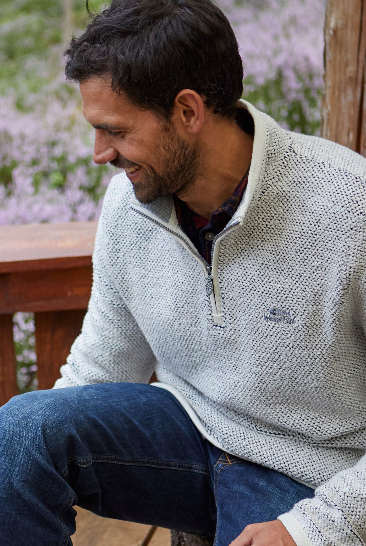 Weird Fish Mens 'Stern' 1/4 Zip Macaroni Knitted Top - Ecru