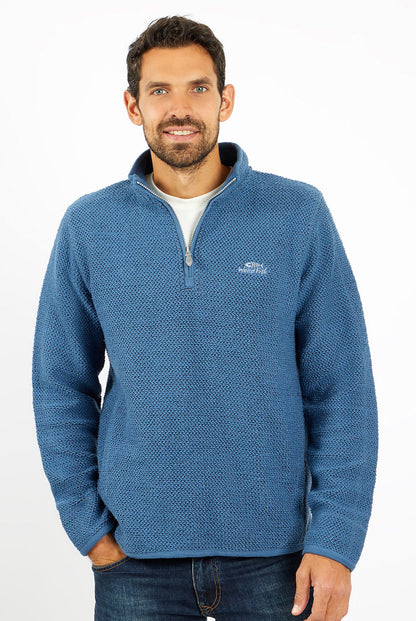 Weird Fish Mens 'Stern' 1/4 Zip Macaroni Knitted Top - Ensign Blue