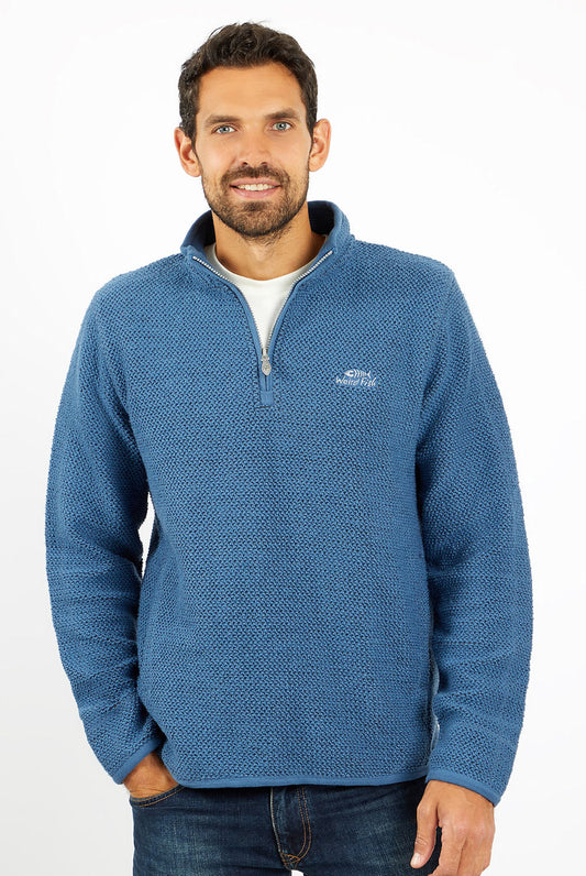 Weird Fish Mens 'Stern' 1/4 Zip Macaroni Knitted Top - Ensign Blue