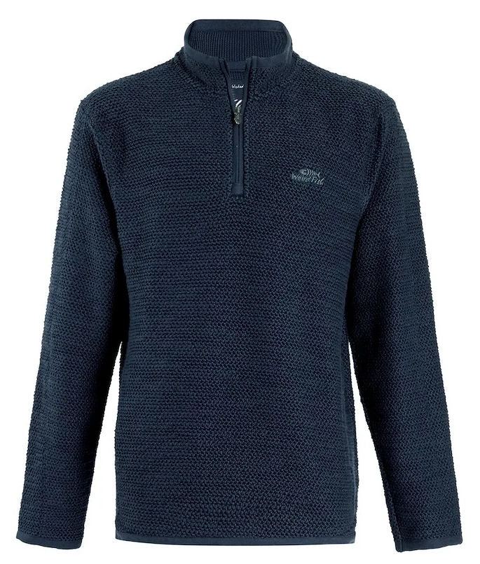Weird Fish Mens 'Stern' 1/4 Zip Macaroni Knitted Top - Navy