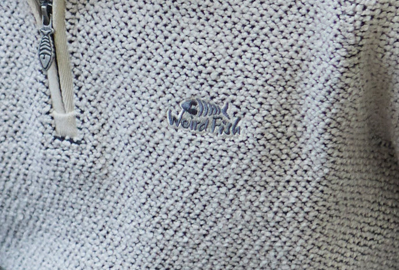 Weird Fish Mens 'Stern' 1/4 Zip Macaroni Knitted Top - Ecru