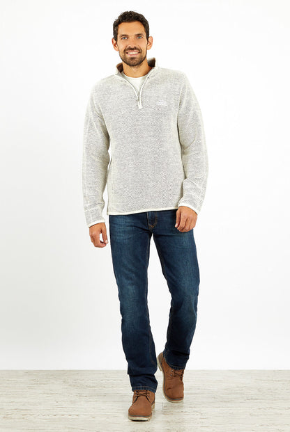 Weird Fish Mens 'Stern' 1/4 Zip Macaroni Knitted Top - Ecru