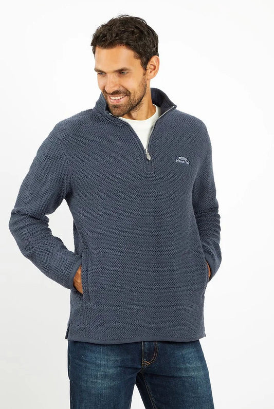 Weird Fish Mens 'Stern' 1/4 Zip Macaroni Knitted Top - Navy