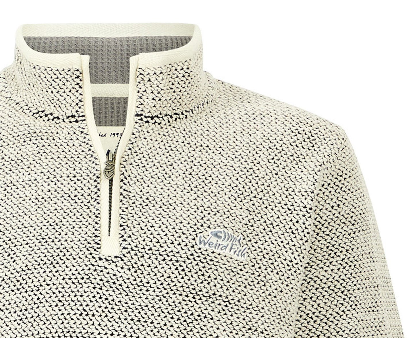 Weird Fish Mens 'Stern' 1/4 Zip Macaroni Knitted Top - Ecru