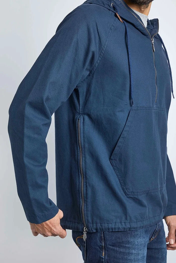 Weird Fish Mens 'Hogarth' Washed Canvas Popover Jacket - Navy