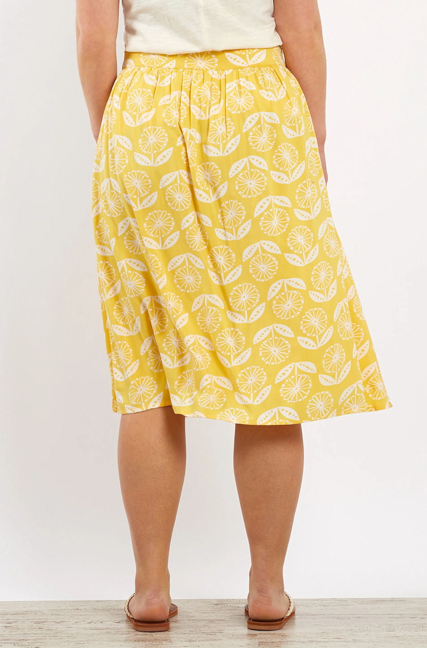 Weird Fish Womens 'Bonnie' Floral Print Midi Skirt - Sunshine Yellow