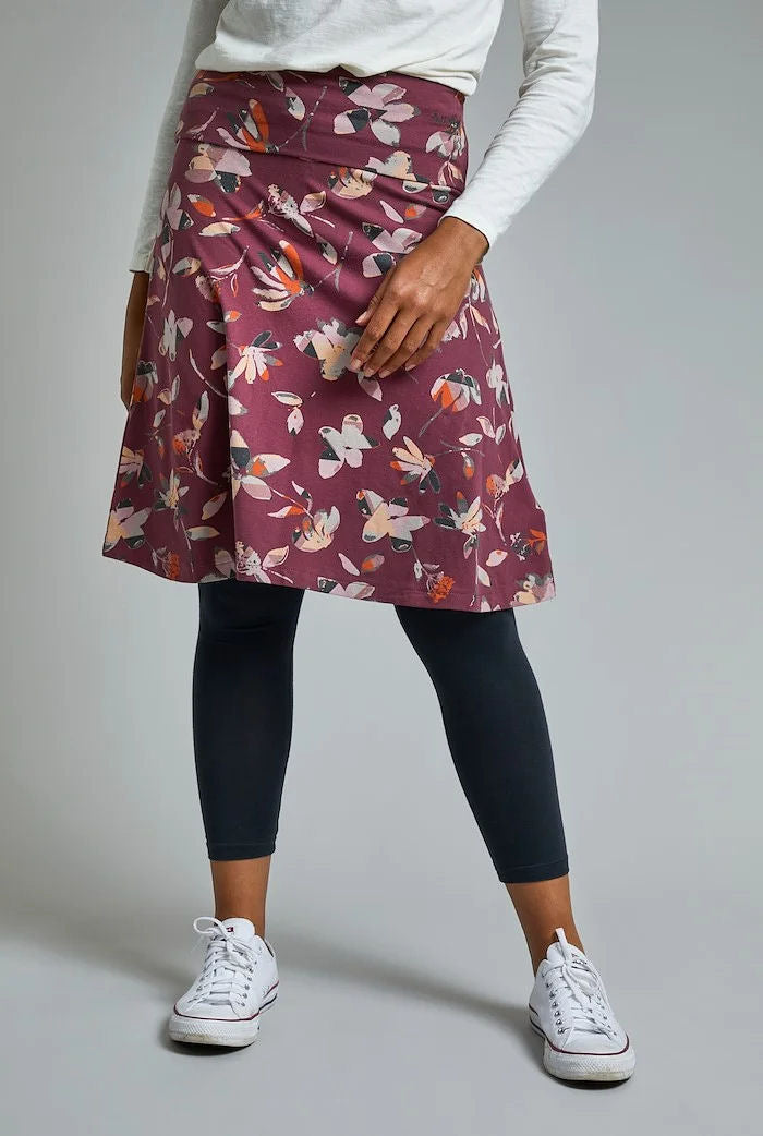 Weird Fish Womens 'Malmo' Floral Print Jersey Skirt - Burgundy