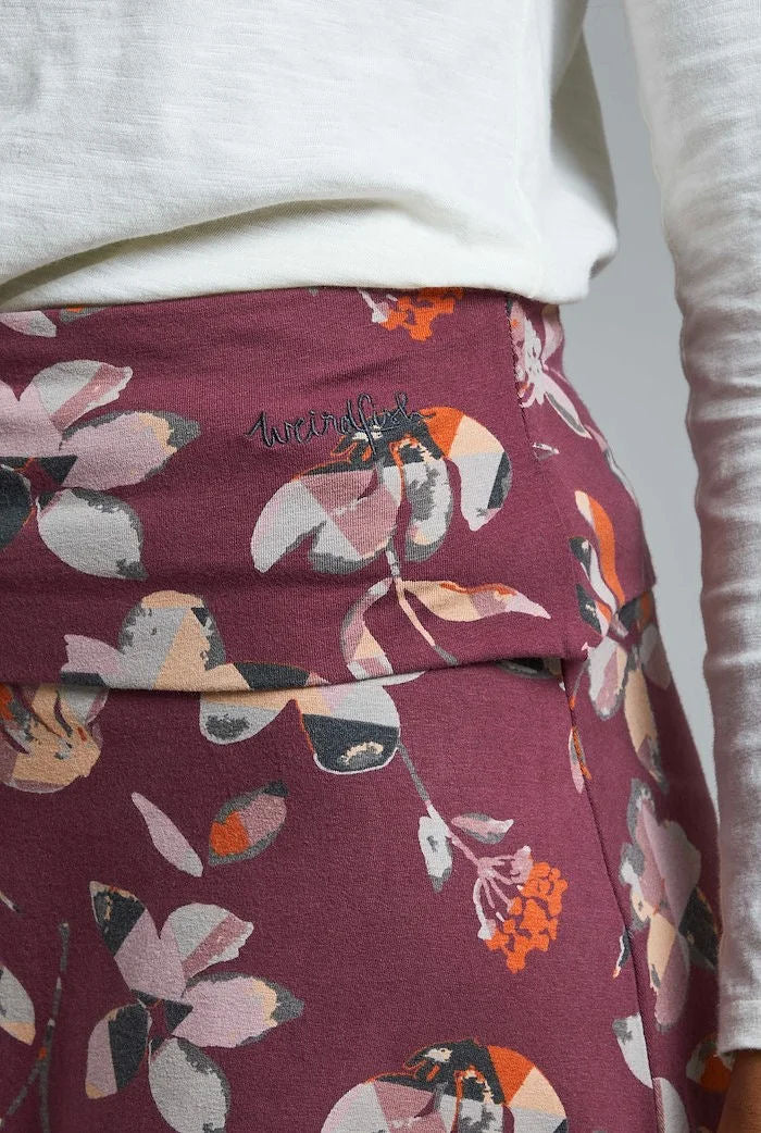 Weird Fish Womens 'Malmo' Floral Print Jersey Skirt - Burgundy