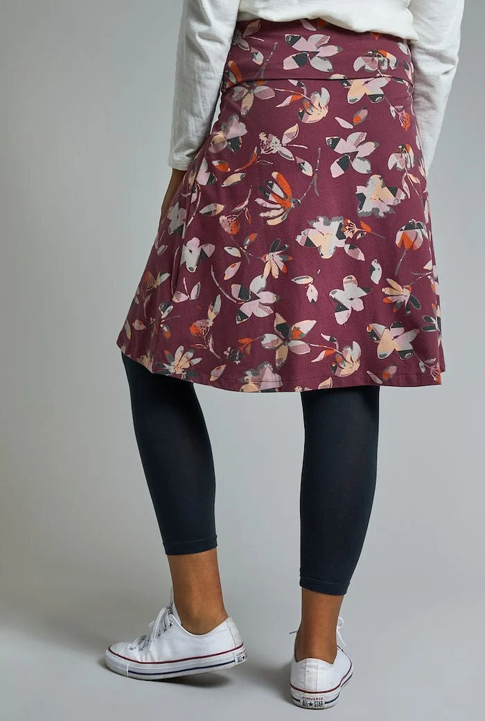 Weird Fish Womens 'Malmo' Floral Print Jersey Skirt - Burgundy