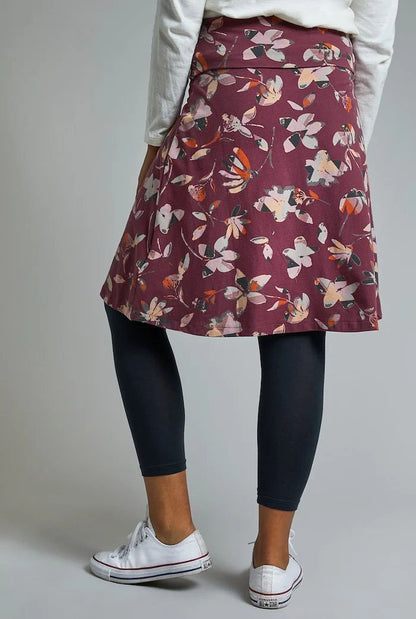 Weird Fish Womens 'Malmo' Floral Print Jersey Skirt - Burgundy