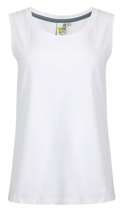Weird Fish womens plain Calle white vest with sleeveless design and round neckline