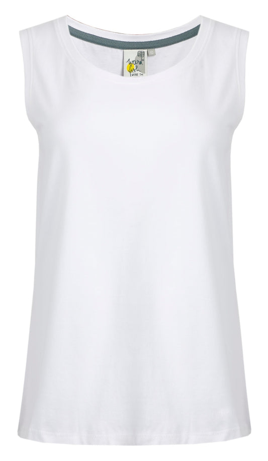 Weird Fish womens plain Calle white vest with sleeveless design and round neckline