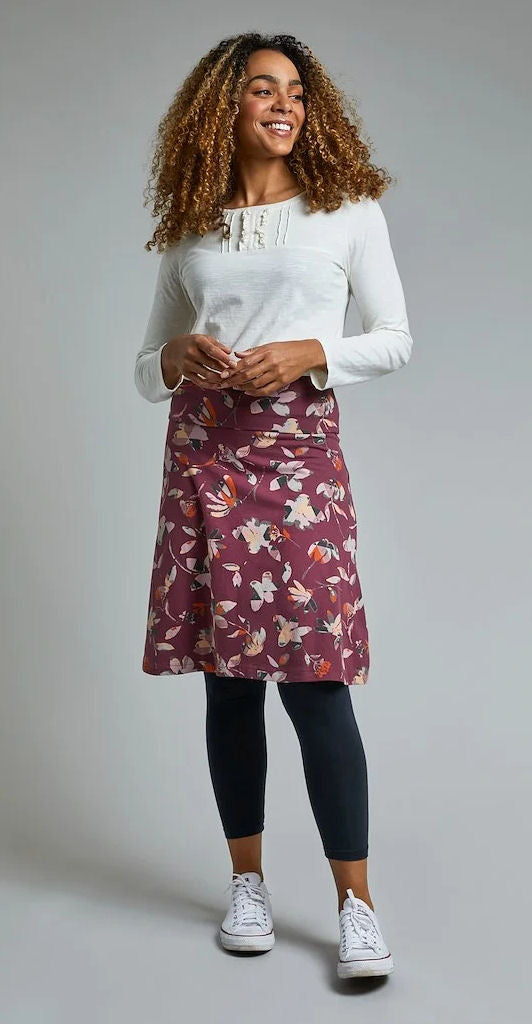 Weird Fish Womens 'Malmo' Floral Print Jersey Skirt - Burgundy