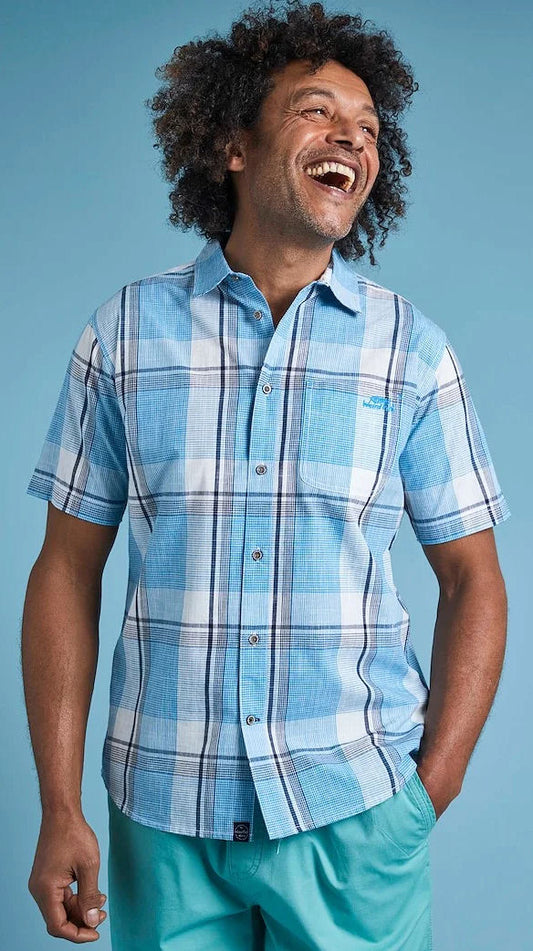 Weird Fish Mens 'Avalon' Short Sleeve Check Shirt - Azure