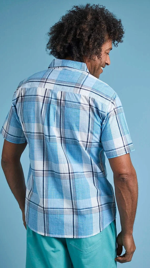 Weird Fish Mens 'Avalon' Short Sleeve Check Shirt - Azure