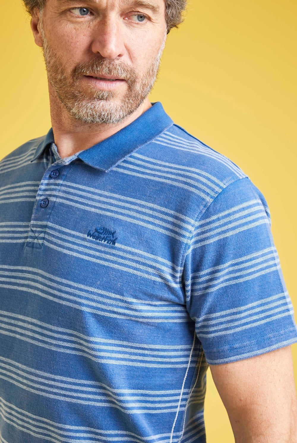 Weird Fish Mens 'Rothko' Vintage Washed Stripe Polo Shirt - Dark Blue