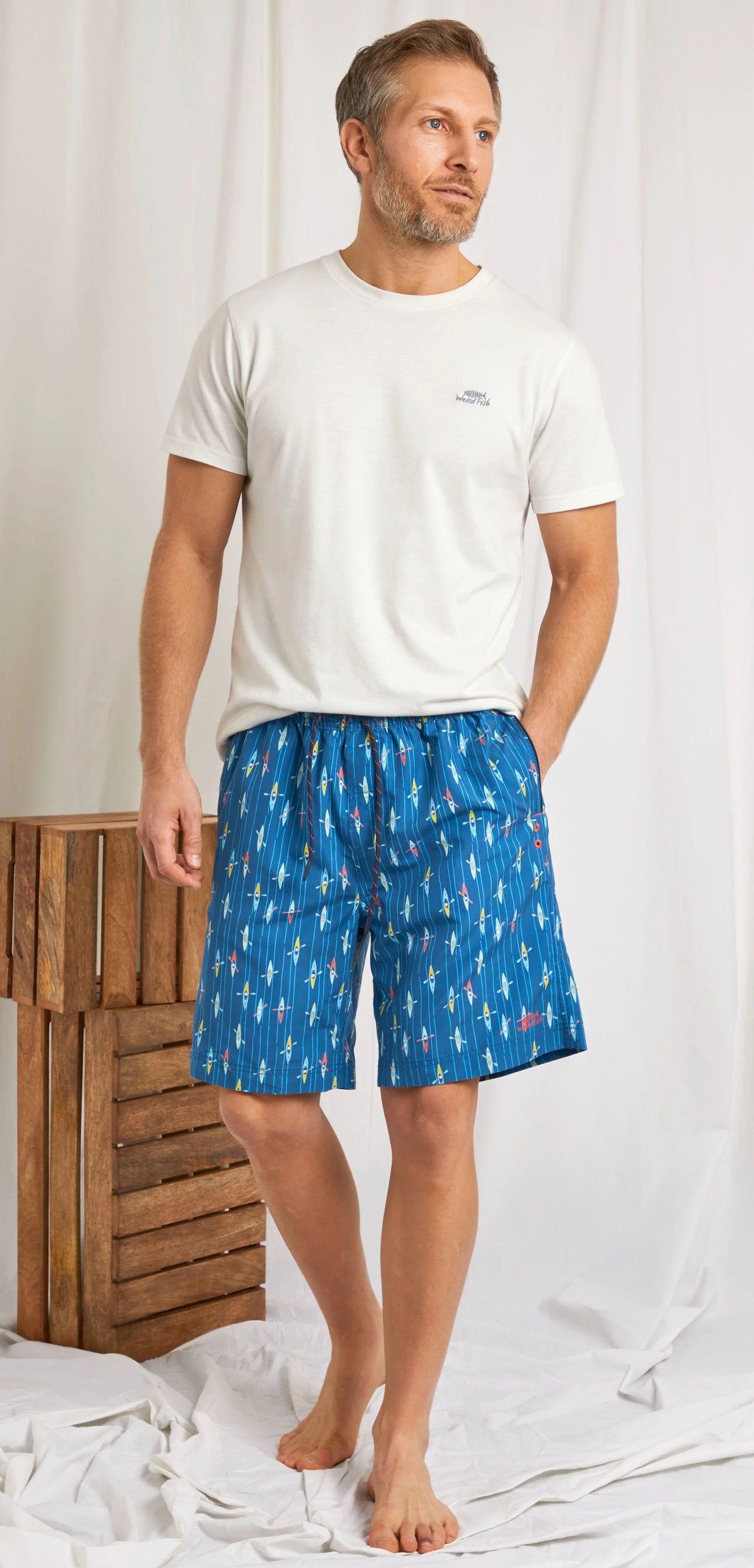 Weird Fish Mens 'Marina' Printed Board Shorts - Dark Blue