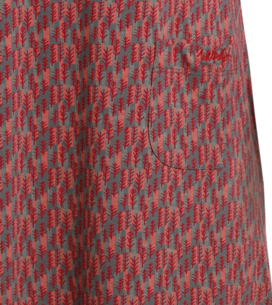 Weird Fish women's long sleeve, roundneck Delray dress in Rouge Red with tree print.