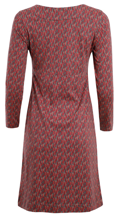 Weird Fish women's long sleeve Delray dress in Rouge Red with tree print.