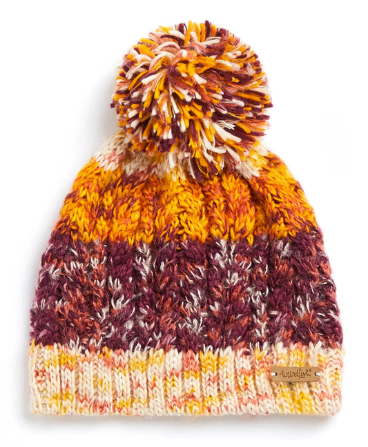 Weird Fish 'Lupin' Cable Knit Bobble Hat - Burgundy