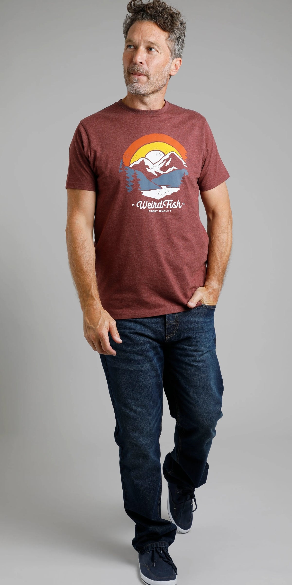 Weird Fish Mens 'Vista' Printed Tee - Pinot Red