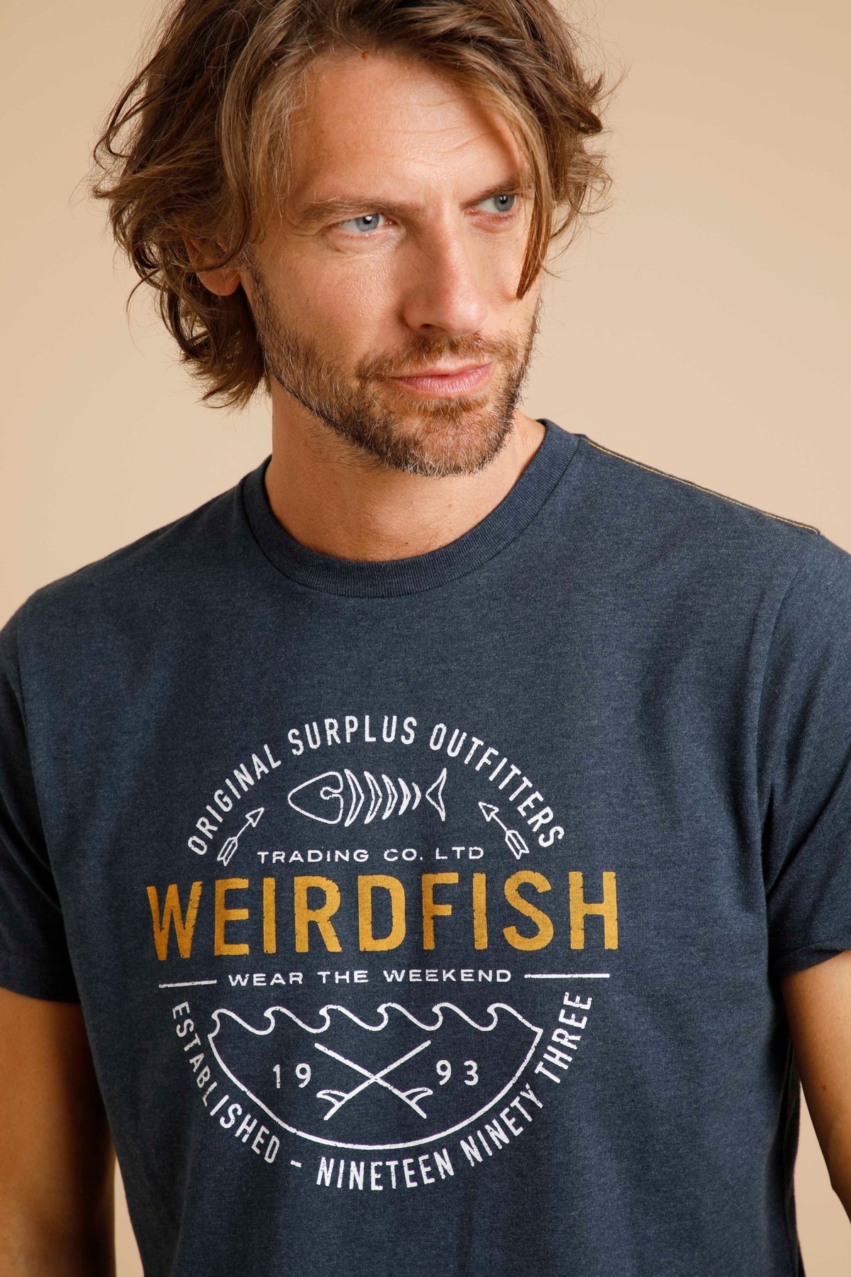 Weird Fish Mens 'Waves' Printed T-Shirt - Navy
