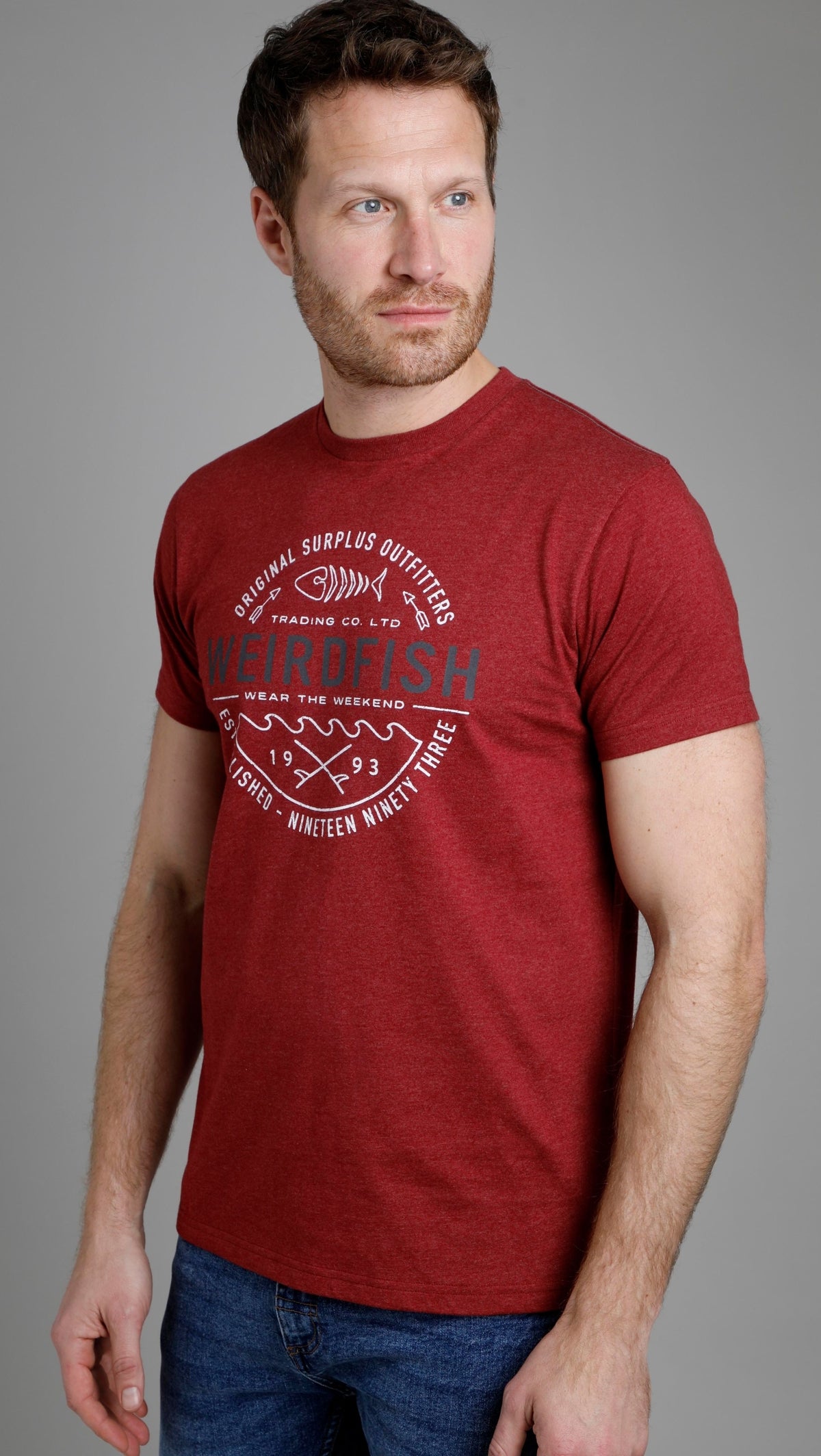 Weird Fish Mens 'Waves' Printed T-Shirt - Garnet Red