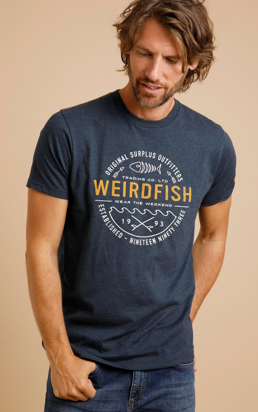 Weird Fish Mens 'Waves' Printed T-Shirt - Navy