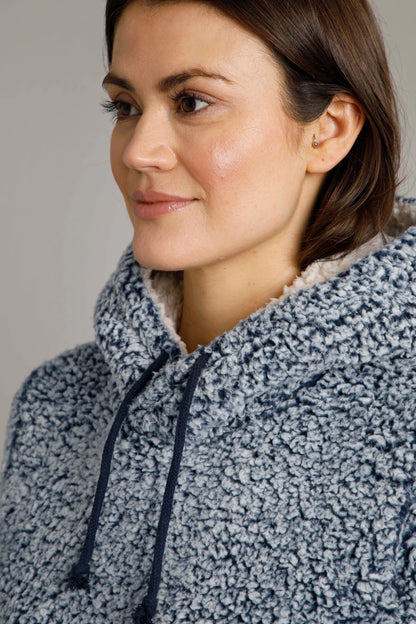 Drawstring adjustable hooded women's Yara cosy fleece from Weird Fish in navy.