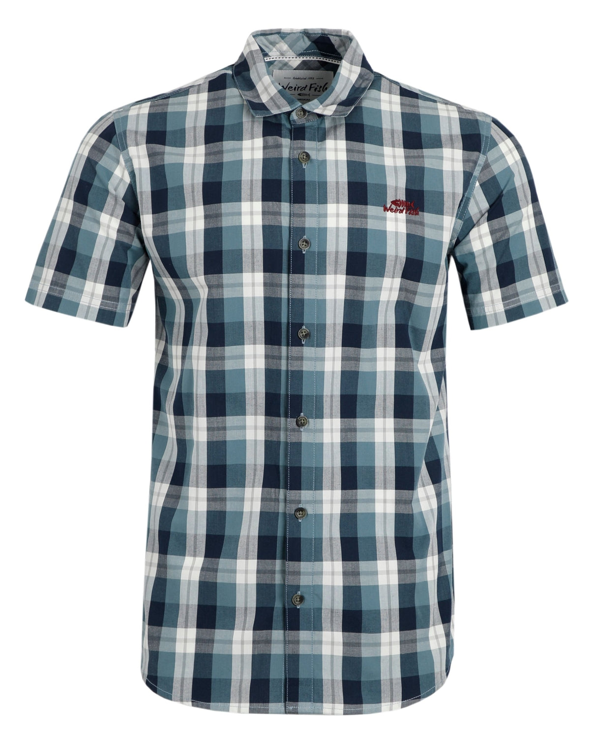 Weird Fish Mens 'Judd' Short Sleeve Check Shirt - Dusty Blue
