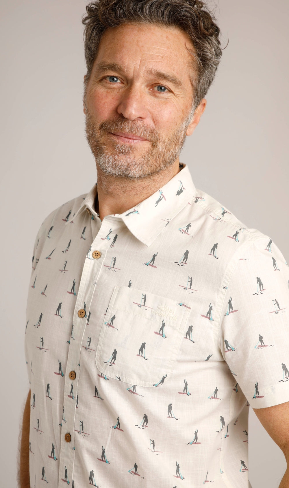 Weird Fish Mens 'Monto' Paddleboarder Print Shirt - Dusty White