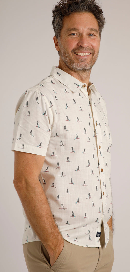 Weird Fish Mens 'Monto' Paddleboarder Print Shirt - Dusty White