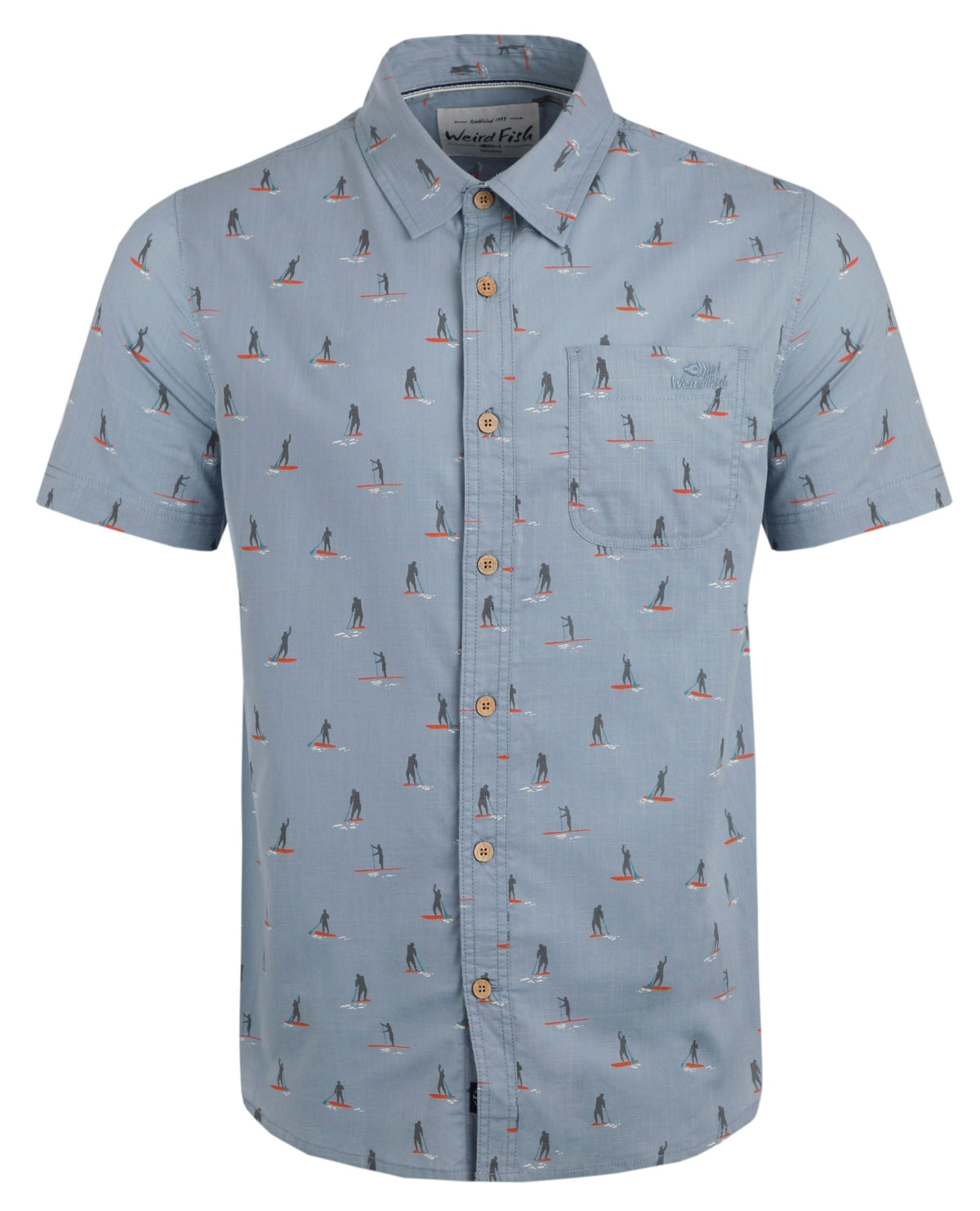 Weird Fish Mens 'Monto' Paddleboarder Print Shirt - Pale Denim Blue