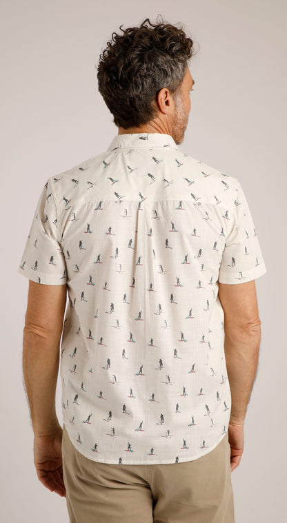 Weird Fish Mens 'Monto' Paddleboarder Print Shirt - Dusty White