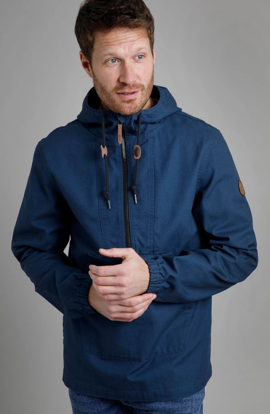 Weird Fish Mens 'Arno' Canvas Popover Jacket - Ensign Blue