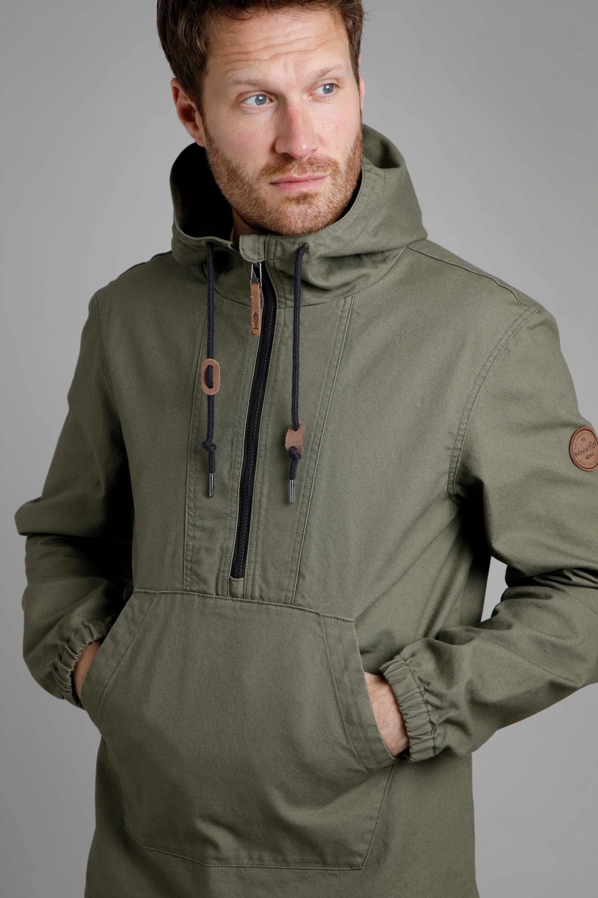 Weird Fish Mens 'Arno' Canvas Popover Jacket - Khaki