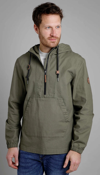 Weird Fish Mens 'Arno' Canvas Popover Jacket - Khaki
