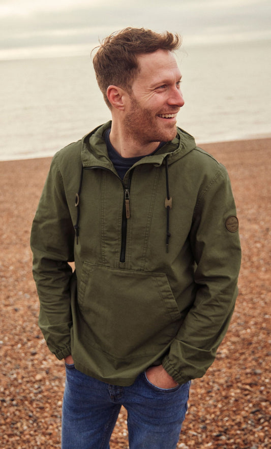 Weird Fish Mens 'Arno' Canvas Popover Jacket - Khaki