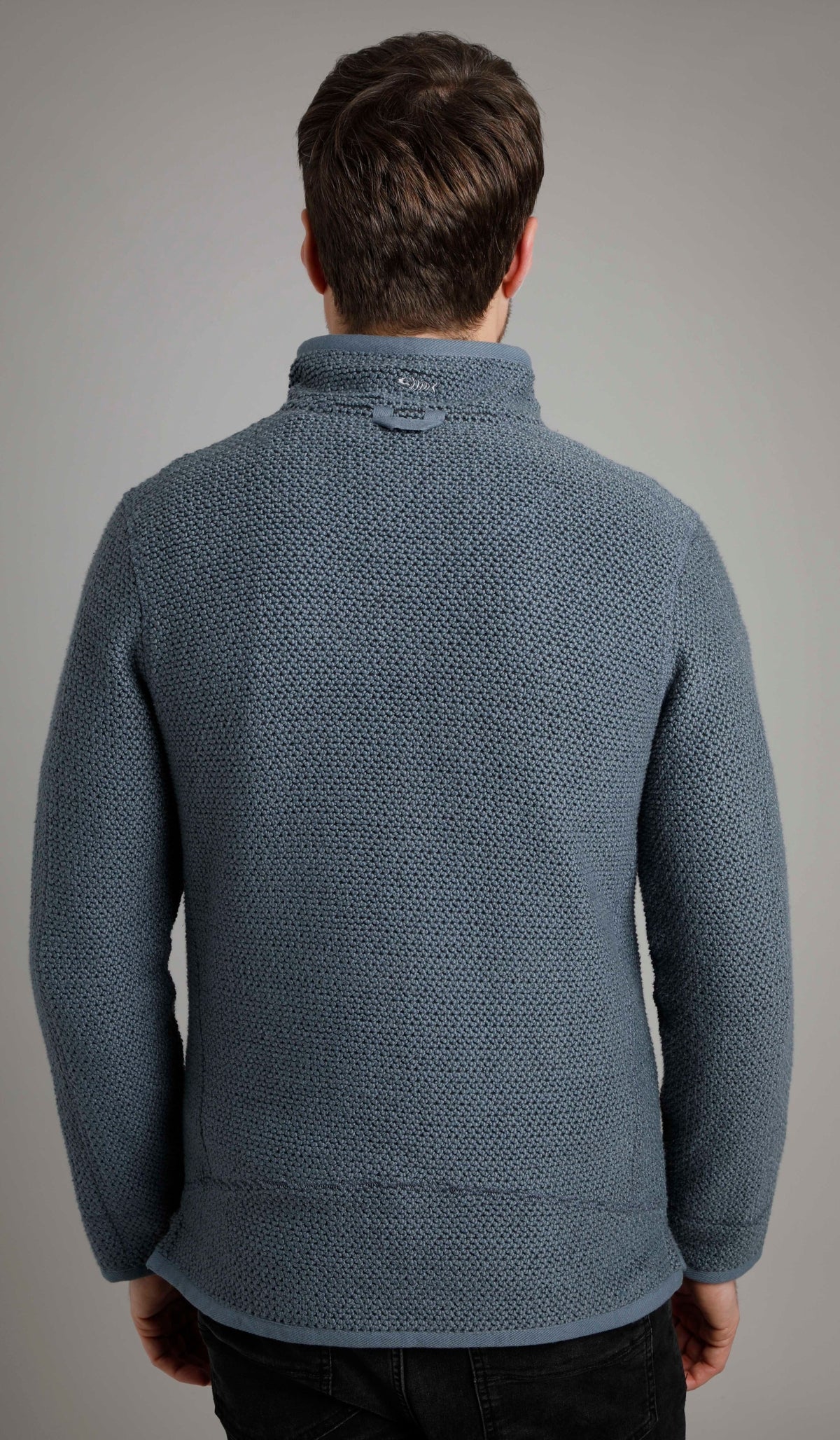 Weird Fish Mens 'Stern' 1/4 Zip Macaroni Knitted Top - Dusty Blue