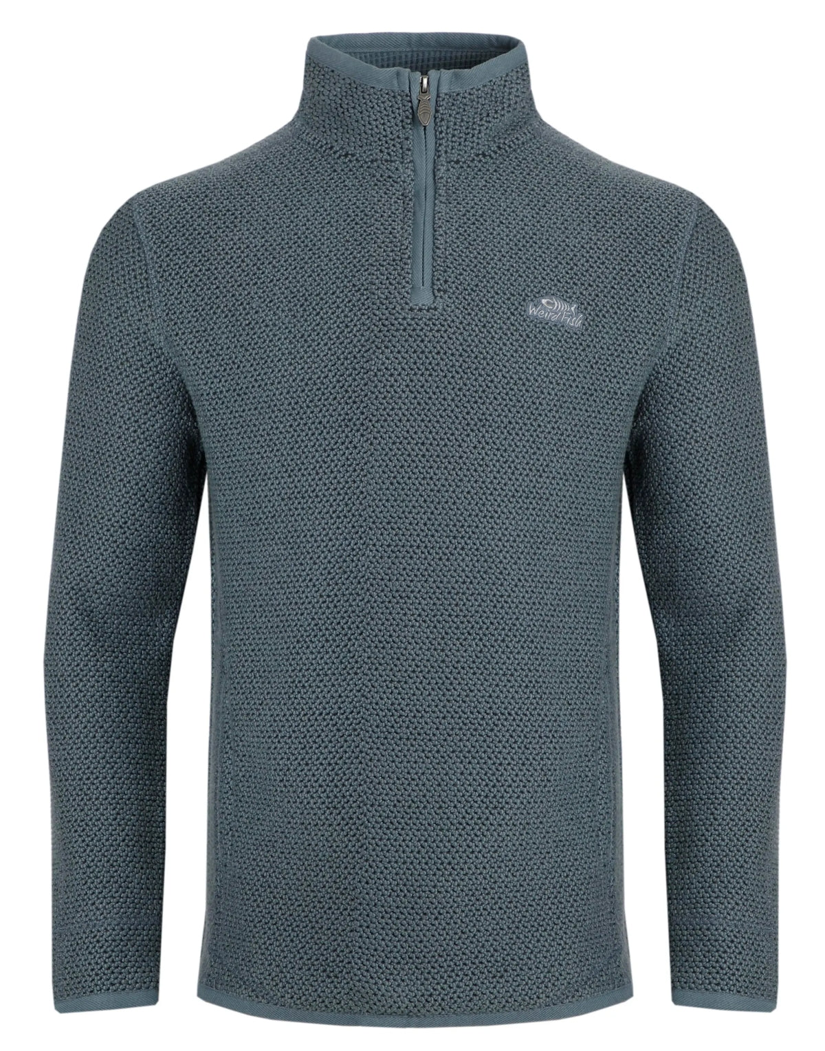 Weird Fish Mens 'Stern' 1/4 Zip Macaroni Knitted Top - Dusty Blue