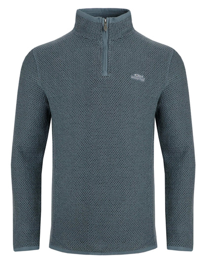 Weird Fish Mens 'Stern' 1/4 Zip Macaroni Knitted Top - Dusty Blue