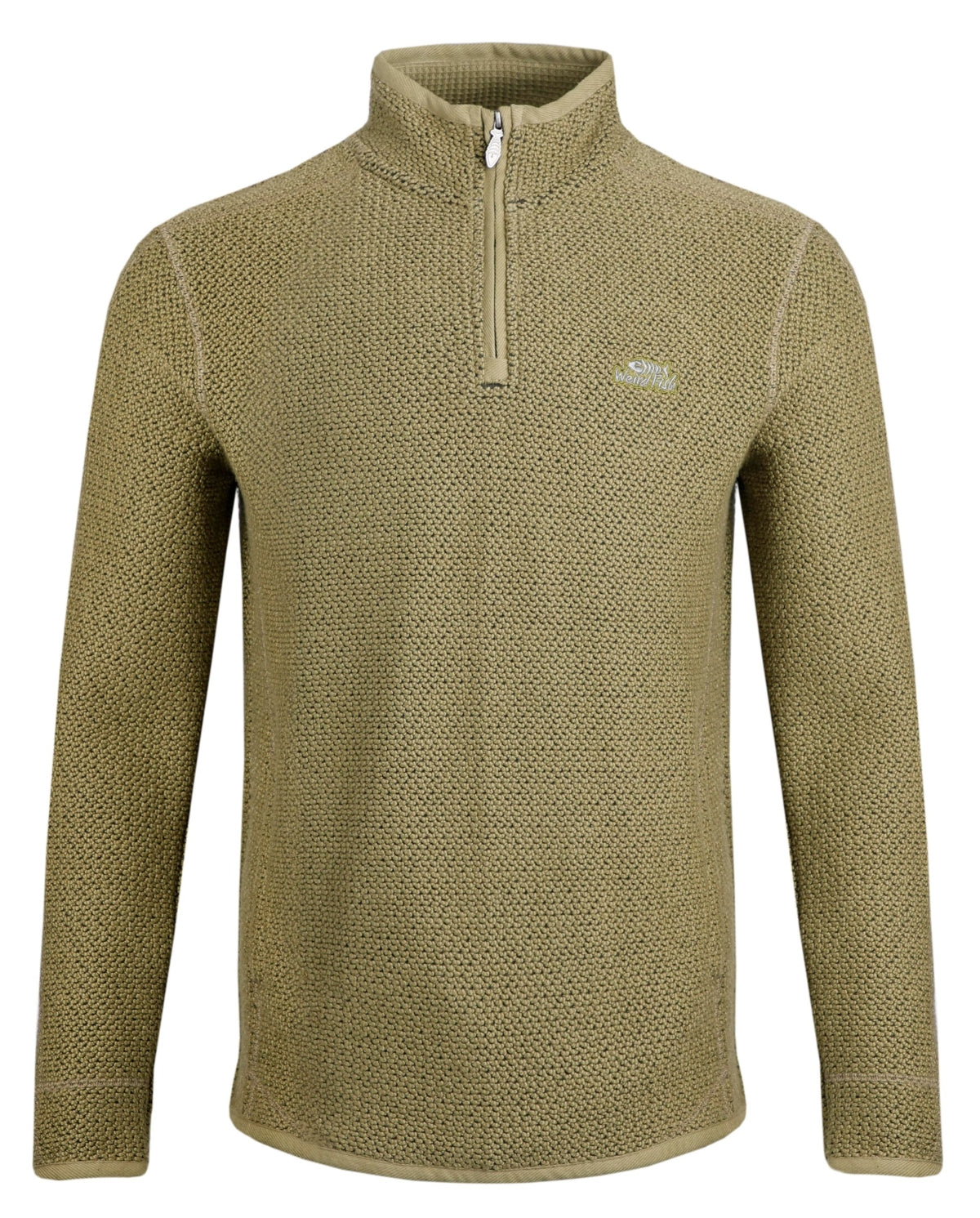 Weird Fish Mens 'Stern' 1/4 Zip Macaroni Knitted Top - Olive Green