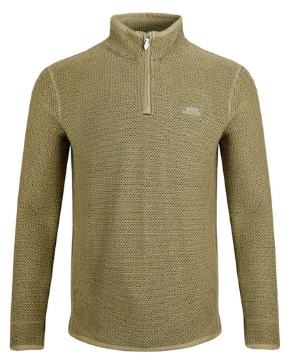 Weird Fish Mens 'Stern' 1/4 Zip Macaroni Knitted Top - Olive Green